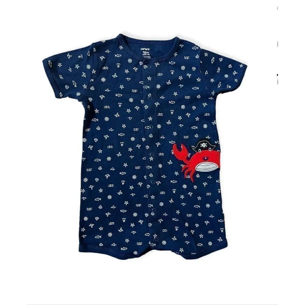 NWT Baby Boys Carters Crab Creeper Playtime Favorites Shortall Romper - Sz 3 mo